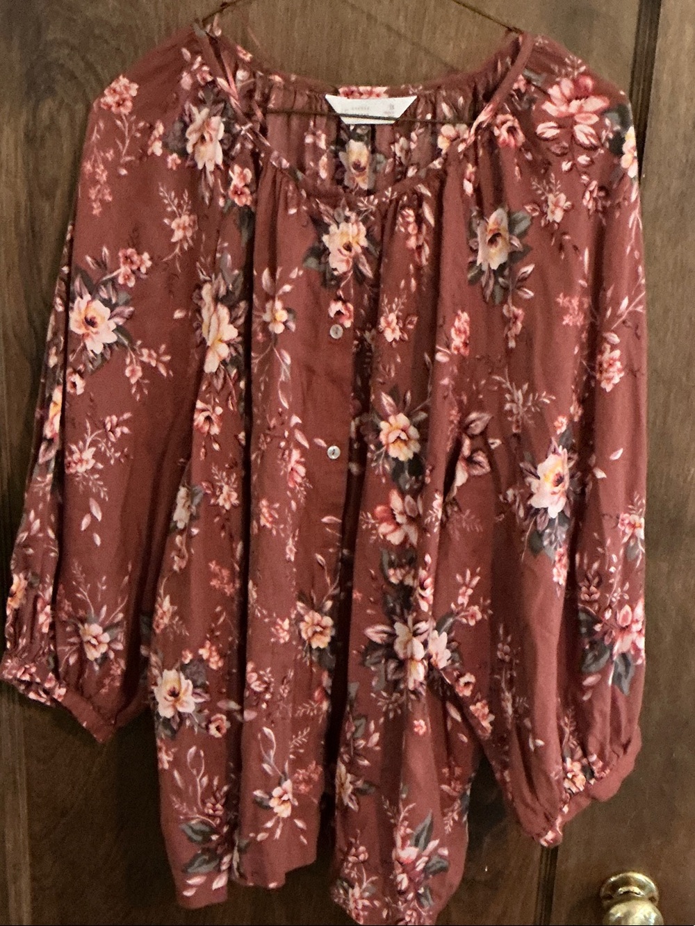 LC Lauren Conrad Rust Brown Floral Button-Front Peasant blouse. Size 1X